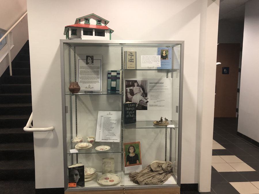 Shelves with memorabilia about Laura Riding Jackson at Indian River State College in Vero Beach
